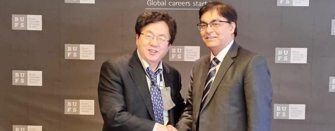Ambassador Amit Kumar met with Dr. Soon-Heung Chang, President of Busan University of Foreign Studies (BUFS)